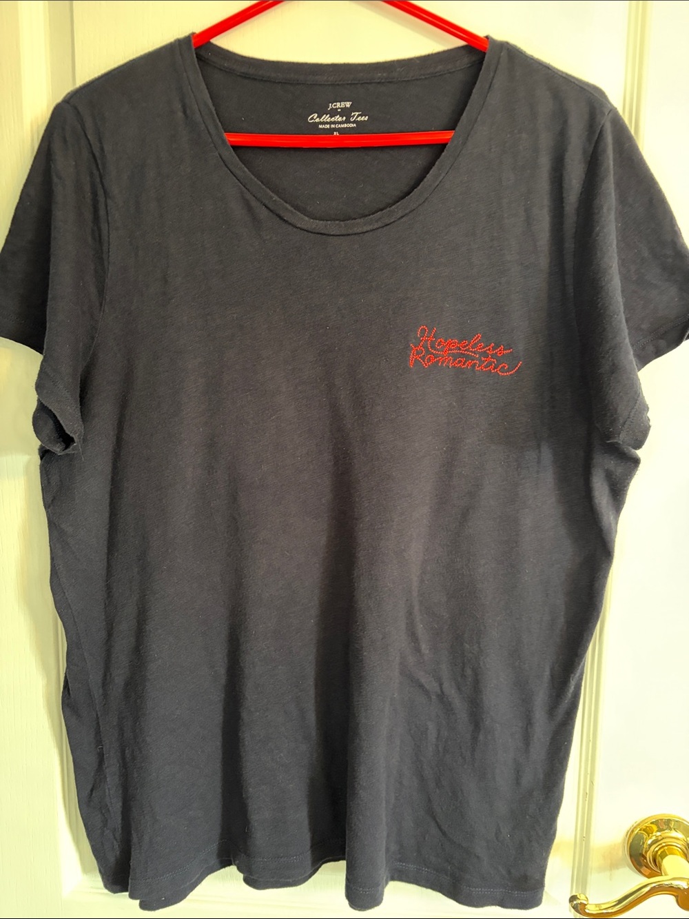 J. Crew Women’s Navy Crewneck Tee with Red Chest Embroidery